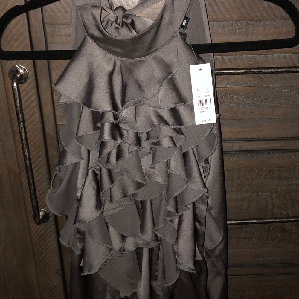 NWT Gorgeous gray silky ruffled top Size S